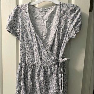 Light blue floral wrap dress